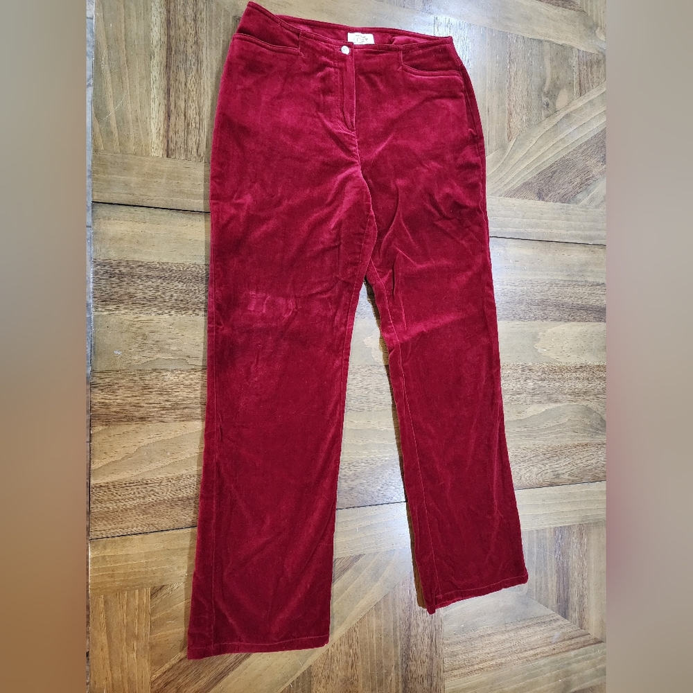 Ann Taylor LOFT Red Velvet Pants Straight Leg Sz 6 Petite Holiday Work